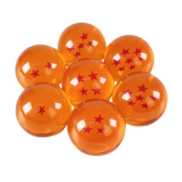 Dragon Balls komplettes Set für Sammler in Geschenkbox mit allen 7 Kugeln aus Kunst-Glas, Orange mit 3D Sternen, 4cm