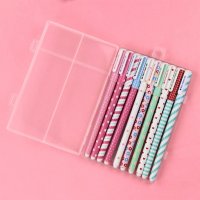 10 verschieden-farbige bunte Kugelschreiber in einer Box