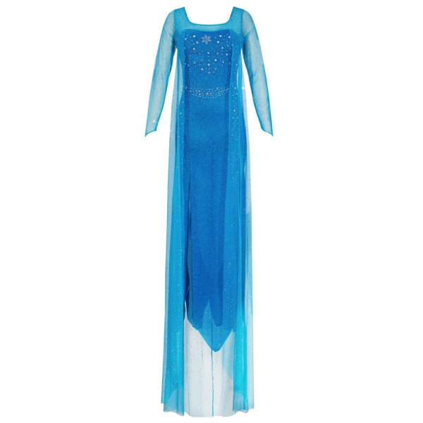 Damen Kostüm Prinzessin Elsa Kleid Erwachsene ‘Frozen Die Eiskönigin’ - Dehnbares Partykleid aus Glitzerstoff, Rücken-Ausschnitt - blau, S