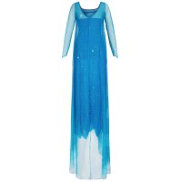 Damen Kostüm Prinzessin Elsa Kleid Erwachsene ‘Frozen Die Eiskönigin’ - Dehnbares Partykleid aus Glitzerstoff, Rücken-Ausschnitt - blau, L