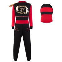 Katara 1771 - Ninja Kostüm Anzug für Jungen, Kinder, Verkleidung Fasching Karneval, Größe M, Rot Schwarz