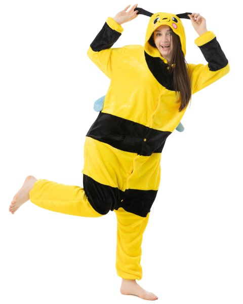 Katara 1744 -  Biene schwarz-gelb L (165-175cm), Jumpsuit, Onesie, Karneval, Overall, Party, Karnevals-Kostüm, Verkleidung zum Fasching, Schlafanzug, Hausanzug, Jogginganzug, Cosplay, Tierkostüm für Erwachsene