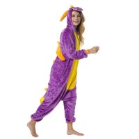 Katara 1744 -  Dinosaurier lila-gelb XL (175-185cm), Jumpsuit, Onesie, Karneval, Overall, Party, Karnevals-Kostüm, Verkleidung zum Fasching, Schlafanzug, Hausanzug, Jogginganzug, Cosplay, Tierkostüm für Erwachsene