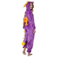 Katara 1744 -  Dinosaurier lila-gelb XL (175-185cm), Jumpsuit, Onesie, Karneval, Overall, Party, Karnevals-Kostüm, Verkleidung zum Fasching, Schlafanzug, Hausanzug, Jogginganzug, Cosplay, Tierkostüm für Erwachsene