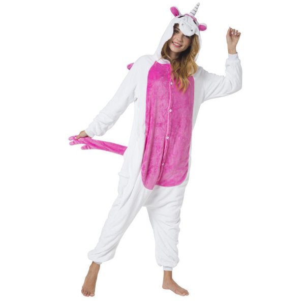 Katara 1744 -  Einhorn weiß/pink M (155-165cm), Jumpsuit, Onesie, Karneval, Overall, Party, Karnevals-Kostüm, Verkleidung zum Fasching, Schlafanzug, Hausanzug, Jogginganzug, Cosplay, Tierkostüm für Erwachsene