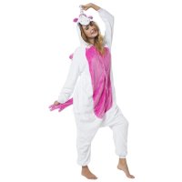 Katara 1744 -  Einhorn weiß/pink M (155-165cm), Jumpsuit, Onesie, Karneval, Overall, Party, Karnevals-Kostüm, Verkleidung zum Fasching, Schlafanzug, Hausanzug, Jogginganzug, Cosplay, Tierkostüm für Erwachsene