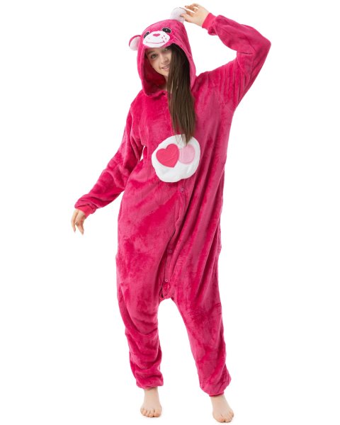 Katara 1744 -  Glücksbärchi Herz "Lieb-mich-Bärchi" Pink S (145-155cm), Jumpsuit, Onesie, Karneval, Overall, Party, Karnevals-Kostüm, Verkleidung zum Fasching, Schlafanzug, Hausanzug, Jogginganzug, Cosplay, Tierkostüm für Erwachsene