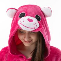 Katara 1744 -  Glücksbärchi Herz "Lieb-mich-Bärchi" Pink S (145-155cm), Jumpsuit, Onesie, Karneval, Overall, Party, Karnevals-Kostüm, Verkleidung zum Fasching, Schlafanzug, Hausanzug, Jogginganzug, Cosplay, Tierkostüm für Erwachsene