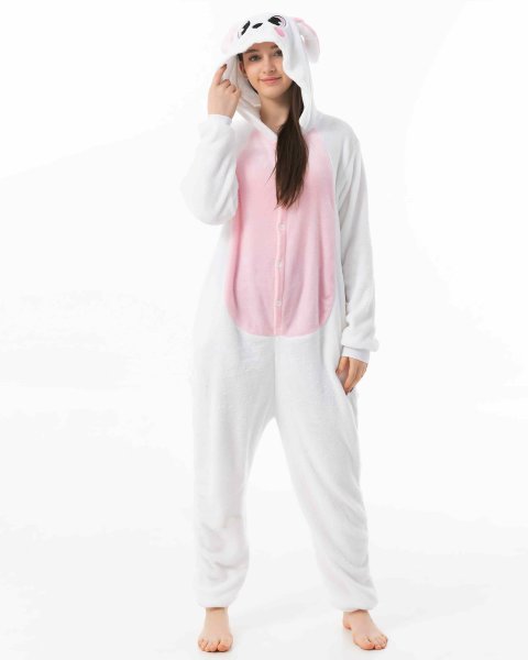 Katara 1744 -  Hase rosa-weiß L (165-175cm), Jumpsuit, Onesie, Karneval, Overall, Party, Karnevals-Kostüm, Verkleidung zum Fasching, Schlafanzug, Hausanzug, Jogginganzug, Cosplay, Tierkostüm für Erwachsene