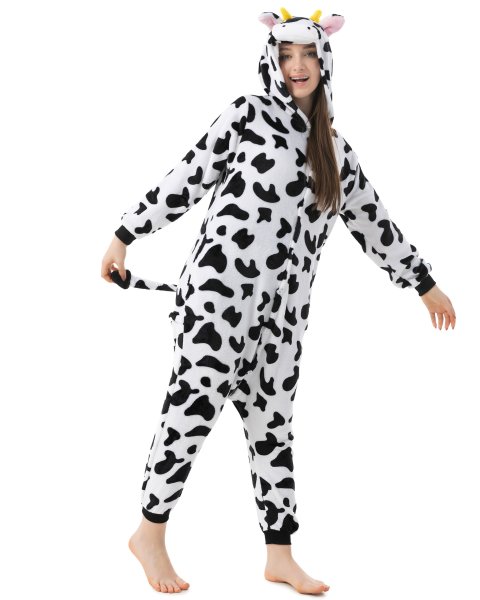 Katara 1744 -  Kuh schwarz-weiß M (155-165cm), Jumpsuit, Onesie, Karneval, Overall, Party, Karnevals-Kostüm, Verkleidung zum Fasching, Schlafanzug, Hausanzug, Jogginganzug, Cosplay, Tierkostüm für Erwachsene
