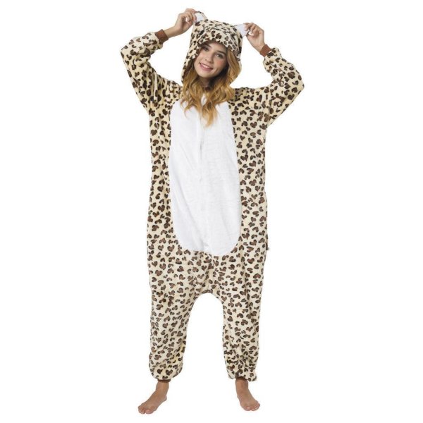 Katara 1744 -  Leopard braun/beige L (165-175cm), Jumpsuit, Onesie, Karneval, Overall, Party, Karnevals-Kostüm, Verkleidung zum Fasching, Schlafanzug, Hausanzug, Jogginganzug, Cosplay, Tierkostüm für Erwachsene