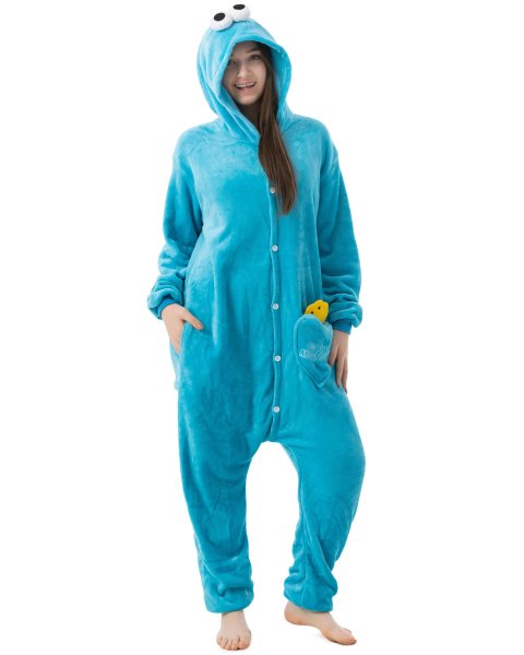 Katara 1744 -  Krümelmonster hellblau M (155-165cm), Jumpsuit, Onesie, Karneval, Overall, Party, Karnevals-Kostüm, Verkleidung zum Fasching, Schlafanzug, Hausanzug, Jogginganzug, Cosplay, Tierkostüm für Erwachsene