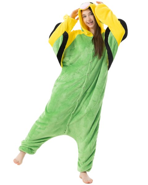 Katara 1744 -  Wellensittich / Papagei gelb-grün L (165-175cm), Jumpsuit, Onesie, Karneval, Overall, Party, Karnevals-Kostüm, Verkleidung zum Fasching, Schlafanzug, Hausanzug, Jogginganzug, Cosplay, Tierkostüm für Erwachsene