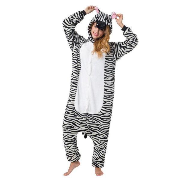 Katara 1744 -  Zebra schwarz/weiß XL (175-185cm), Jumpsuit, Onesie, Karneval, Overall, Party, Karnevals-Kostüm, Verkleidung zum Fasching, Schlafanzug, Hausanzug, Jogginganzug, Cosplay, Tierkostüm für Erwachsene