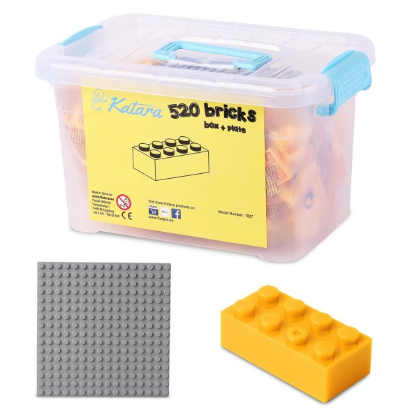 Bausteine - 520 Stück, 100% Kompatibel Sluban, Papimax, Q-Bricks, LEGO® und mehr - Inklusive Box und Grundplatte, Gelb (alte EAN 4260505215804)