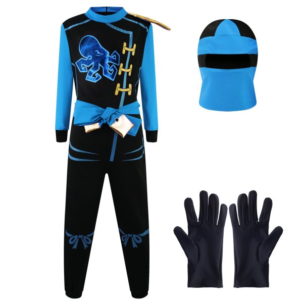 Katara 1771 - Ninja Kostüm Anzug für Jungen, Kinder, Verkleidung Fasching Karneval, Größe L, Blau Schwarz