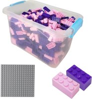 Bausteine - 520 Stück, 100% Kompatibel Sluban, Papimax, Q-Bricks, LEGO® und mehr - Inklusive Box und Grundplatte, Gemischt Pink und Lila