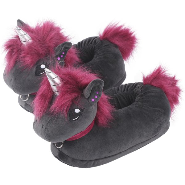 Corimori Süße Plüsch Hausschuhe (10+ Designs) Einhorn „Ruby“ Slipper Einheitsgr. 25-33,5 Unisex Pantoffeln Schwarz Pink