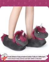 Corimori Süße Plüsch Hausschuhe (10+ Designs) Einhorn „Ruby“ Slipper Einheitsgr. 25-33,5 Unisex Pantoffeln Schwarz Pink