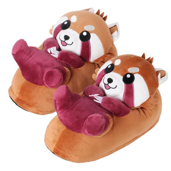 Corimori Süße Plüsch Hausschuhe (10+ Designs) Roter Panda „Ponva“ Slipper Einheitsgr. 34-44 Unisex Pantoffeln Rot Braun