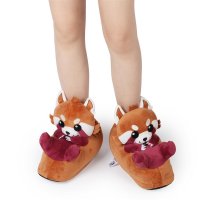 Corimori Süße Plüsch Hausschuhe (10+ Designs) Roter Panda „Ponva“ Slipper Einheitsgr. 34-44 Unisex Pantoffeln Rot Braun