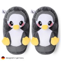 Corimori Süße Plüsch Hausschuhe (10+ Designs) Pinguin "Pablo" Slipper Einheitsgröße 25-33,5 Unisex Pantoffeln Schwarz Weiß
