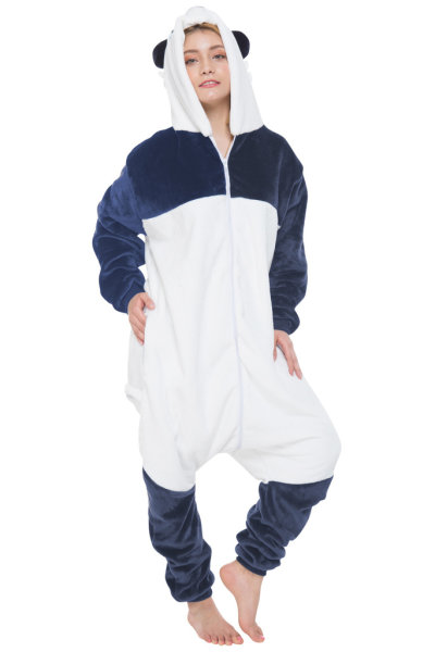 Corimori 1852 Mei der Panda Damen Herren Onesie Jumpsuit Anzug Einteiler Kostüm Verkleidung Gr. 150 - 160cm, Blau Weiß