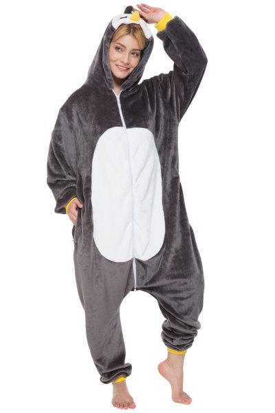 Corimori 1852 Pablo der Pinguin Damen Herren Onesie Jumpsuit Anzug Einteiler Kostüm Verkleidung Gr. 160 - 170cm, Schwarz