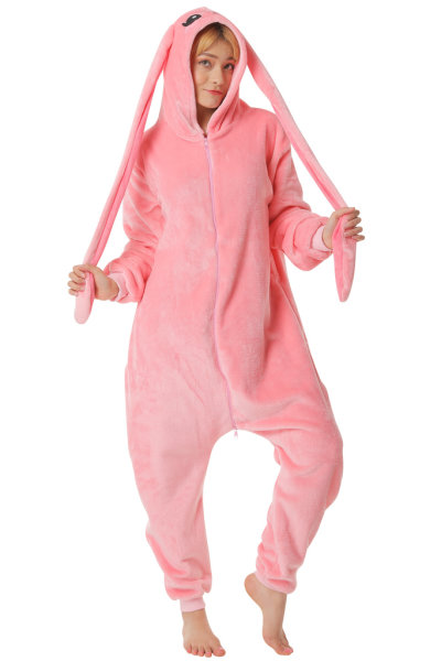 Corimori 1852 Bonnie der Hase Damen Herren Onesie Jumpsuit Anzug Einteiler Kostüm Verkleidung Gr. 170 - 180cm, Rosa