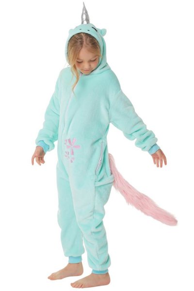 Corimori 1851 Jade das Einhorn Kinder Jungen Mädchen Onesie Jumpsuit Anzug Kostüm Verkleidung (Gr. 130-150 cm), Türkis