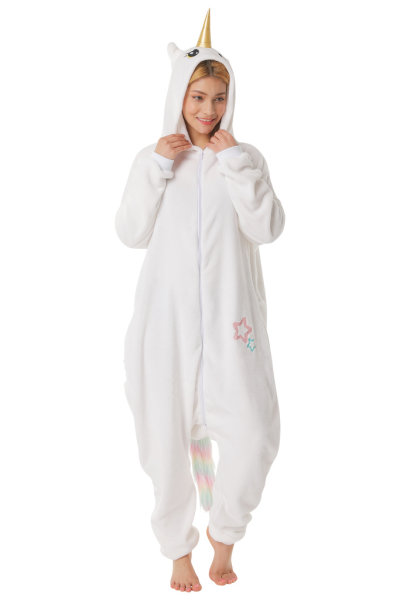 Corimori 1852 Mia das Einhorn Damen Herren Onesie Jumpsuit Anzug Einteiler Kostüm Verkleidung Gr. 160 - 170cm, Weiß