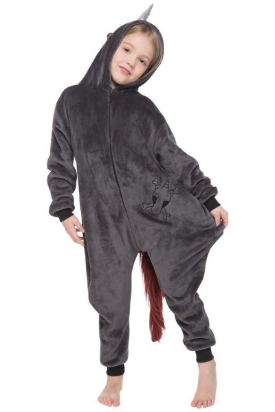 Corimori 1851 Ruby Punk-Einhorn Kinder Jungen Mädchen Onesie Jumpsuit Anzug Kostüm Verkleidung (Gr. 110-130cm) Schwarz