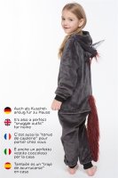 Corimori 1851 Ruby Punk-Einhorn Kinder Jungen Mädchen Onesie Jumpsuit Anzug Kostüm Verkleidung (Gr. 110-130cm) Schwarz