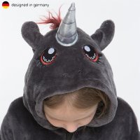 Corimori 1851 Ruby Punk-Einhorn Kinder Jungen Mädchen Onesie Jumpsuit Anzug Kostüm Verkleidung (Gr. 110-130cm) Schwarz