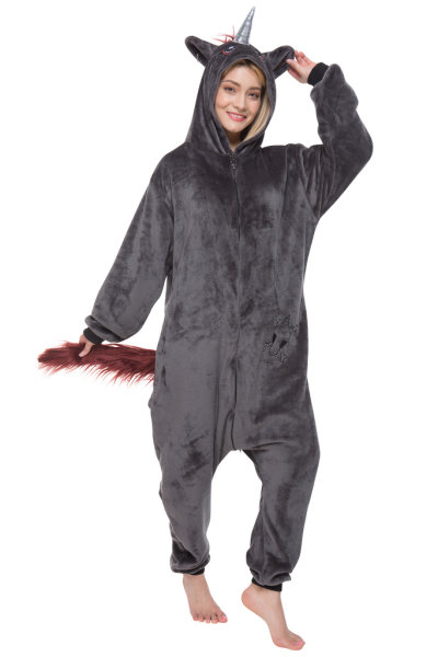 Corimori 1852 Ruby Punk-Einhorn Damen Herren Onesie Jumpsuit Anzug Einteiler Kostüm Verkleidung Gr. 180 - 190cm, Schwarz