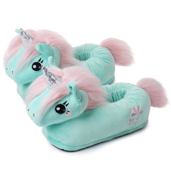 Corimori Süße Plüsch Hausschuhe (10+ Designs) Einhorn „Jade“ Slipper Einheitsgr. 34-44 Unisex Pantoffeln Mint Rosa Silber