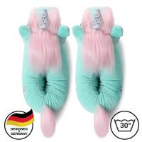 Corimori Süße Plüsch Hausschuhe (10+ Designs) Einhorn „Jade“ Slipper Einheitsgr. 34-44 Unisex Pantoffeln Mint Rosa Silber