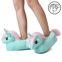 Corimori Süße Plüsch Hausschuhe (10+ Designs) Einhorn „Jade“ Slipper Einheitsgr. 34-44 Unisex Pantoffeln Mint Rosa Silber