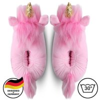 Corimori Süße Plüsch Hausschuhe (10+ Designs) Einhorn „Rose“ Sipper Einheitsgröße 25-33,5 Unisex Pantoffeln Rosa Pink Gold