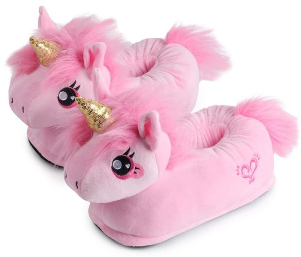 Corimori Süße Plüsch Hausschuhe (10+ Designs) Einhorn „Rose“ Slipper Einheitsgröße 34-44 Unisex Pantoffeln Rosa Pink Gold