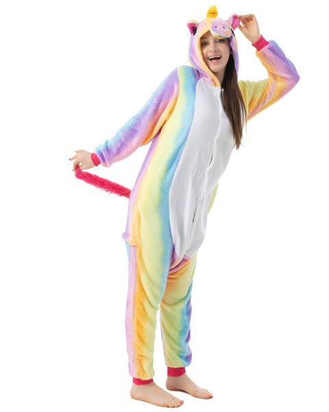 Katara 1744 -  Einhorn Regenbogen M (155-165cm), Jumpsuit, Onesie, Karneval, Overall, Party, Karnevals-Kostüm, Verkleidung zum Fasching, Schlafanzug, Hausanzug, Jogginganzug, Cosplay, Tierkostüm für Erwachsene