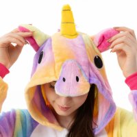 Katara 1744 -  Einhorn Regenbogen M (155-165cm), Jumpsuit, Onesie, Karneval, Overall, Party, Karnevals-Kostüm, Verkleidung zum Fasching, Schlafanzug, Hausanzug, Jogginganzug, Cosplay, Tierkostüm für Erwachsene