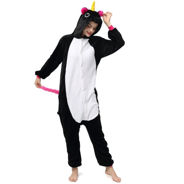 Katara 1744 -  Einhorn Schwarz L (165-175cm), Jumpsuit, Onesie, Karneval, Overall, Party, Karnevals-Kostüm, Verkleidung zum Fasching, Schlafanzug, Hausanzug, Jogginganzug, Cosplay, Tierkostüm für Erwachsene
