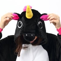 Katara 1744 -  Einhorn Schwarz L (165-175cm), Jumpsuit, Onesie, Karneval, Overall, Party, Karnevals-Kostüm, Verkleidung zum Fasching, Schlafanzug, Hausanzug, Jogginganzug, Cosplay, Tierkostüm für Erwachsene