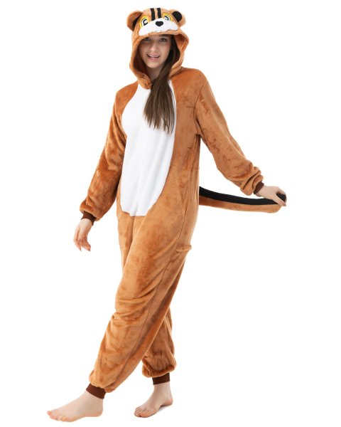 Katara 1744 -  Streifenhörnchen Braun XL (175-185cm), Jumpsuit, Onesie, Karneval, Overall, Party, Karnevals-Kostüm, Verkleidung zum Fasching, Schlafanzug, Hausanzug, Jogginganzug, Cosplay, Tierkostüm für Erwachsene