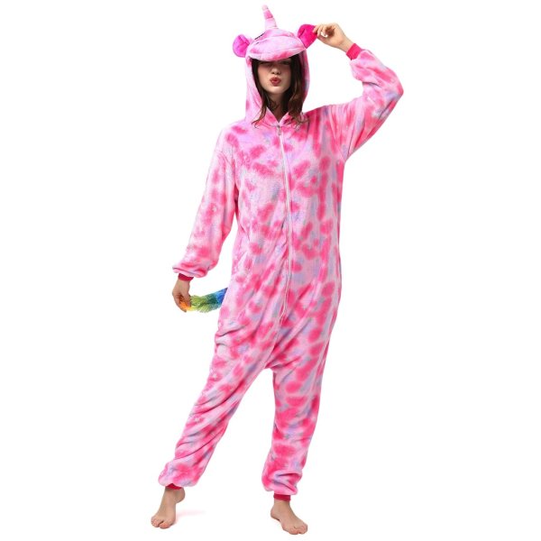 Katara 1744 -  Einhorn Pink/Rosa Sterne M (155-165cm), Jumpsuit, Onesie, Karneval, Overall, Party, Karnevals-Kostüm, Verkleidung zum Fasching, Schlafanzug, Hausanzug, Jogginganzug, Cosplay, Tierkostüm für Erwachsene