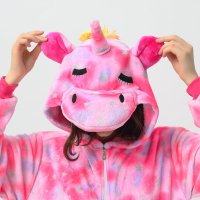 Katara 1744 -  Einhorn Pink/Rosa Sterne M (155-165cm), Jumpsuit, Onesie, Karneval, Overall, Party, Karnevals-Kostüm, Verkleidung zum Fasching, Schlafanzug, Hausanzug, Jogginganzug, Cosplay, Tierkostüm für Erwachsene
