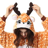 Katara 1744 -  Hirsch Braun/Weiß S (145-155cm), Jumpsuit, Onesie, Karneval, Overall, Party, Karnevals-Kostüm, Verkleidung zum Fasching, Schlafanzug, Hausanzug, Jogginganzug, Cosplay, Tierkostüm für Erwachsene