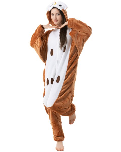 Katara 1744 -  Eule braun M (155-165cm), Jumpsuit, Onesie, Karneval, Overall, Party, Karnevals-Kostüm, Verkleidung zum Fasching, Schlafanzug, Hausanzug, Jogginganzug, Cosplay, Tierkostüm für Erwachsene
