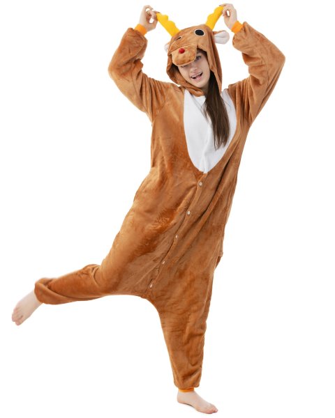 Katara 1744 -  Rentier Braun M (155-165cm), Jumpsuit, Onesie, Karneval, Overall, Party, Karnevals-Kostüm, Verkleidung zum Fasching, Schlafanzug, Hausanzug, Jogginganzug, Cosplay, Tierkostüm für Erwachsene